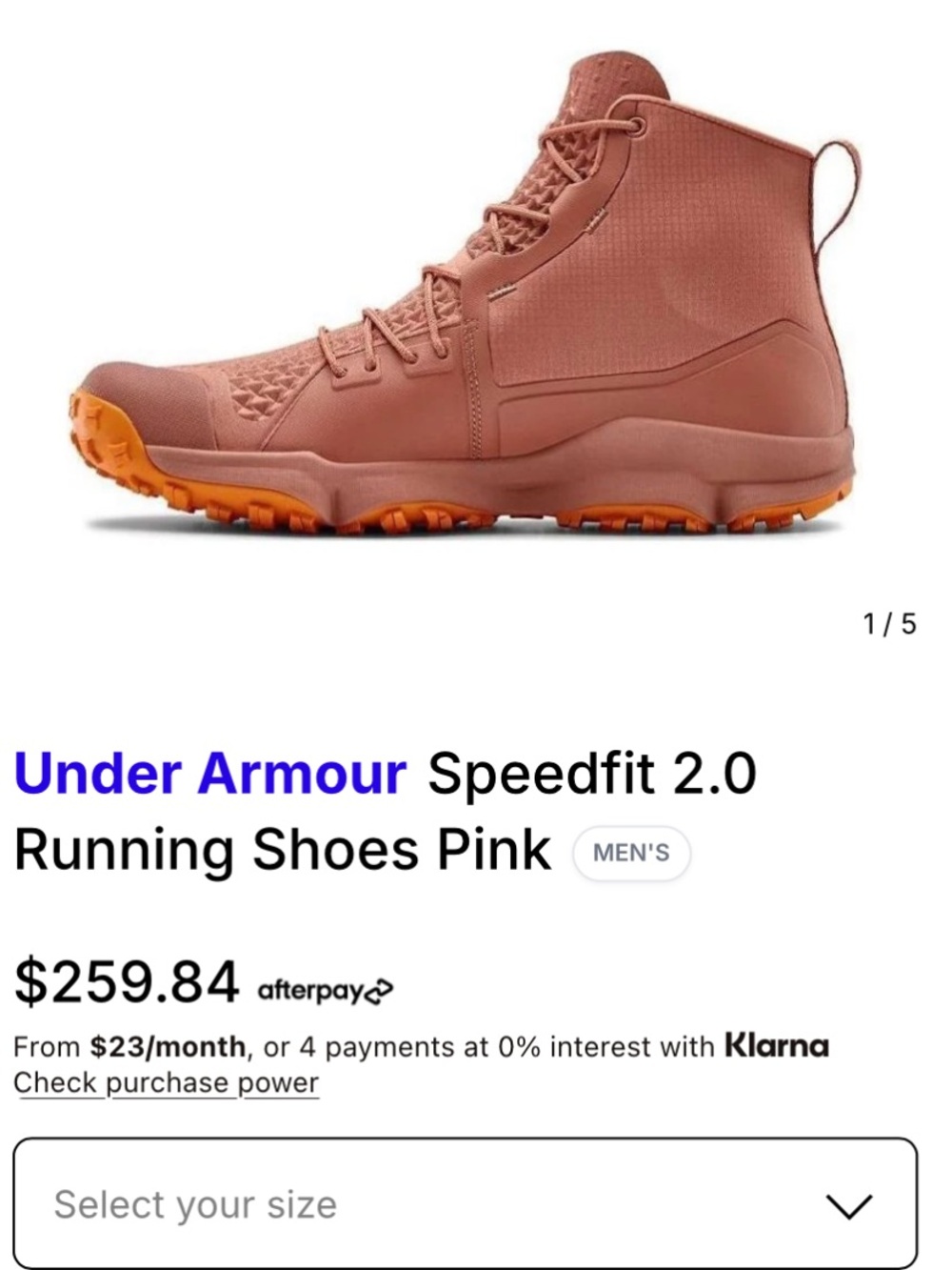 Under Armour Speedfit 2.0 Running ShoePink with Orange Outsole and Gray Laces